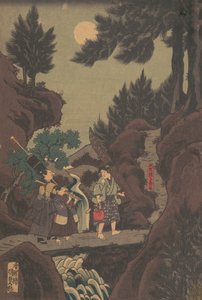 Shanao [Yoshitsune] leert krijgskunsten in Sojogatani