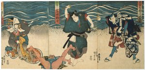 Theaterscène, 1844 door Utagawa Kunisada