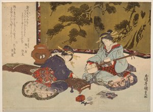 Twee Courtisanes die Muziekinstrumenten Bespelen door Utagawa Kunisada