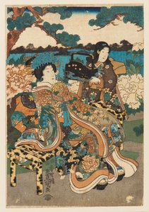 Houtsnede - Courtisane en dienstmeid, 1786-1865 door Utagawa Kunisada