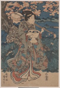 Naar een kersenbloesemfeest door Utagawa Kunisada III