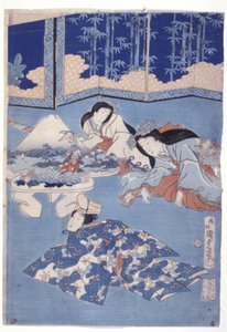 Lente verwelkomen met een bloemenbijeenkomst (Hana Soroi Haru No Taimen) door Utagawa Kunisada II