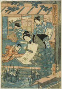Grote voorspoed in de zijdeboerderij (Kaikoya Daihanjono Zu) door Utagawa Kunisato