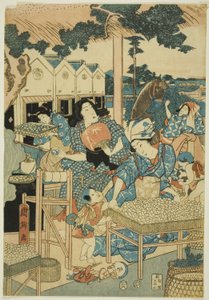 Grote voorspoed in de zijdeboerderij (Kaikoya Daihanjono Zu) door Utagawa Kunisato