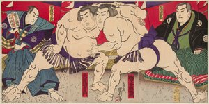 Sumoworstelaars Umegatani Rodachi en Kimura Shonosuke