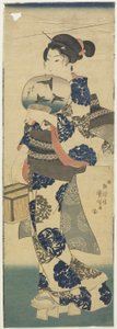 (Vrouw met Waaier en Krekelkooi), 1843-1847 door Utagawa Kuniyoshi