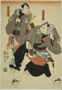 Acteurs als Hotei Ichiemon en Gokuin Chiemon door Utagawa Kuniyoshi