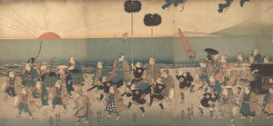 Jongens die een Daimyo Processie Naspeelden door Utagawa Kuniyoshi