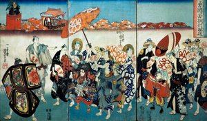 Dappere Kuniyoshi met zijn Paulownia Ontwerp (Isamashiki Kuniyoshi kiri no tsuimoyō) 1848