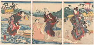 De Chofu Tama rivier in de provincie Musashi