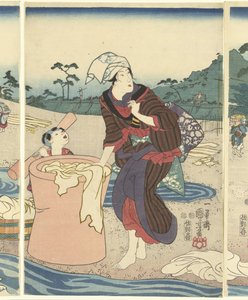 De Chofu Tama rivier in de provincie Musashi