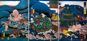 Drakenpaleis Drakenkoning presenteert drie geschenken aan Tawara Tōda Hidesato (Ryūgūjō)