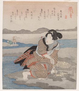 Vrouw die Schelpen Graaft; uit de serie Vijf Beelden van Eb door Utagawa Kuniyoshi