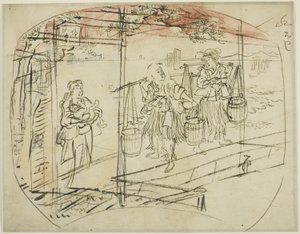Zout water verzamelen op het strand door Utagawa Kuniyoshi