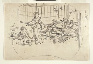 Hataori (weven op een weefgetouw) door Utagawa Kuniyoshi