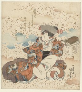 Knielende vrouw met offertafeltje door Utagawa Kuniyoshi