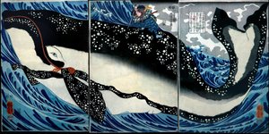 Miyamoto Musashi doodt een enorme walvis, ca.1847