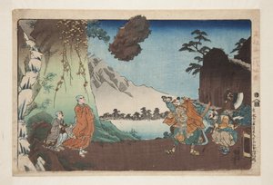Nichiren en de zwevende rots op de berg Komuro op de 28e dag van de vijfde maand van 1274 (Bun