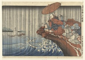 Nichiren bidden voor regen op de rots te Reizan in Kamakura door Utagawa Kuniyoshi
