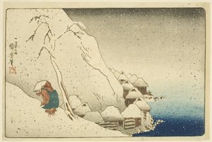 Nichiren in de Sneeuw bij Tsukahara op Sado Eiland door Utagawa Kuniyoshi
