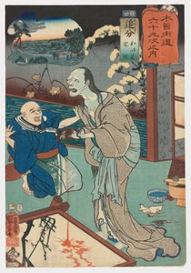Oiwake: Oiwa en Takuetsu, nr. 21 uit de serie Negenenzestig stations van de Kisokaidō-weg door Utagawa Kuniyoshi