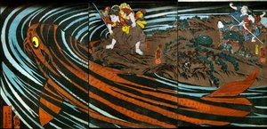 Oniwaka-maru op het punt om de monsterlijke karper aan te vallen door Utagawa Kuniyoshi