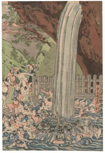 Pelgrims bij de Roben-waterval in Oyama, gesigneerd Ichiyusai Kuniyoshi door Utagawa Kuniyoshi