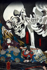 Prinses Takiyasha roept een monsterlijk skelet specter op in het oude paleis in Sōma, ca.1845-46