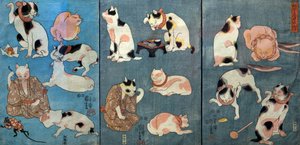 Spreekwoorden geïllustreerd door katten (Tatoe zukushi no uchi), c.1852