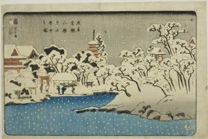 Sneeuw op Benten Hill bij de Kinryuzan-tempel in Asakusa (Asakusa Kinryuzan Bentenyama setchu no zu)
