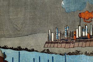 Takeda Shingen verplettert de troepen van Suwa Yorishige (Takeda Shingen Suwa Yorishige no jinchū o uchi-kuzusu zu), ca.1850-51 door Utagawa Kuniyoshi