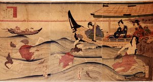 De Abalone Visserij. Prenten door Utagawa Kuniyoshi (ca.1797-1861)