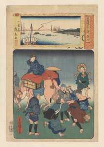 Het station Shinagawa door Utagawa Kuniyoshi