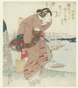 Vrouw bij een haven door Utagawa Kuniyoshi