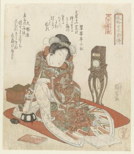 Vrouw met klok door Utagawa Kuniyoshi