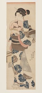 Vrouw met waaier en insectenkooi door Utagawa Kuniyoshi