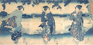 Vrouwen bij een rivier, ca. 1850 door Utagawa Kuniyoshi