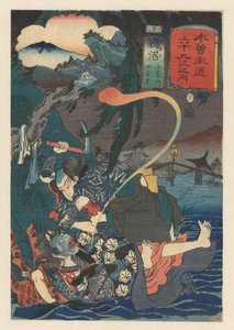 Yoemon doodt Kasane bij de rivier (Zesenzestig Stations van de Kisokaido)