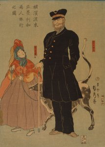 Amerikaanse koopman wandelt in Yokohama, 1861