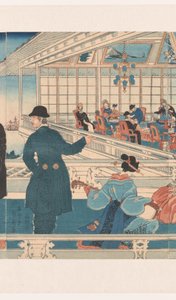 Amerikaans handelshuis in Yokohama door Utagawa Sadahide