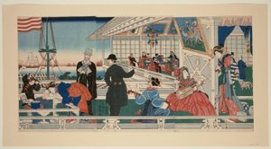 Een Amerikaans handelsgebouw in Yokohama (Yokohama ijin shokan no zu)
