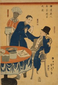 Banket in een buitenlands koopmanshuis in Yokohama, 1861