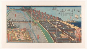 Overzicht van de wijk Honcho en het Miyozaki kwartier in Yokohama door Utagawa Sadahide