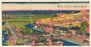 Panoramisch Uitzicht op de Plezierwijken in Yokohama, Kanagawa door Utagawa Sadahide
