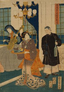 Salon van een buitenlands koopmanshuis in Yokohama, 1861 door Utagawa Sadahide