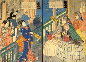 Echt Uitzicht op een Yokohama Handels Huis door Utagawa Sadahide