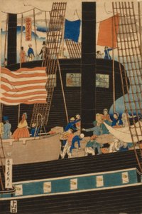 Westerse handelaren laden vracht in Yokohama, 1861