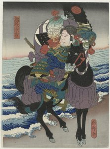 Nakamura Utaemon IV als Kumagai Jirô in het toneelstuk ‘Ichinotani futaba gunki’, Naka Theater