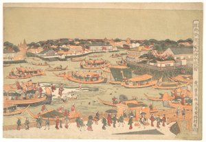 De nieuwe Grote Brug bij Naka Zu in Edo door Utagawa Toyoharu