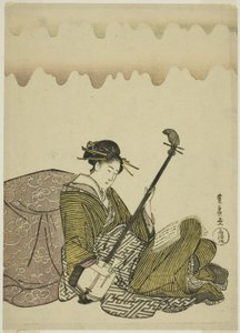 Vrouw die shamisen speelt, uit een ongetitelde serie van vrouwen in hun vrije tijd